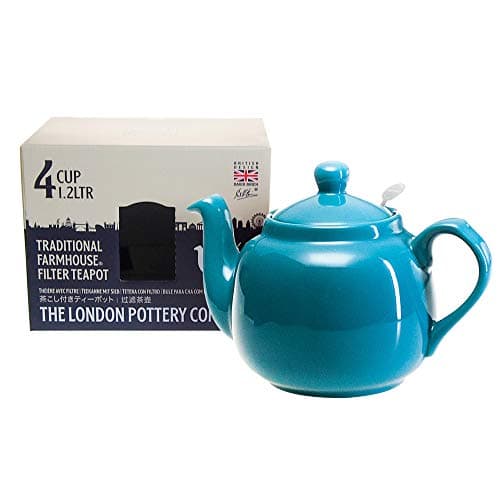Image of London Pottery Farmhouse Loose Leaf Teapot with Infuser, Ceramic, Aqua, 4 Cup (1.2 Litre)