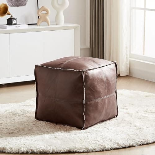 Image of Louis Donne UNSTUFFED Square Faux Leather PU Pouf, Supersoft Handmade Ottoman Faux Moroccan Decor, Storage Solution, Foot Rest, Footstool, Pouffe Seat for Balcony Office Indoor, Brown-NO COVER