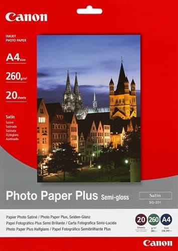Image of Canon SG-201 Semi-Gloss Photo Paper Plus A4 (20 Sheets) - Satin Finish Paper, Instant-Dry Photos, 260 GSM - Compatible with Canon Inkjet Printers