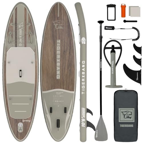 Image of TIGERXBANG Inflatable Stand Up Paddle Board with SUP Board Accessories, Anti-Slip EVA Deck, 10'6'' Paddleboard for Adults & Youth - All Skill Levels, Green