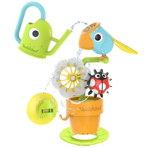 Image of Yookidoo Watering Can Baby Bath Toy (Ages 1-3) Spinning Lady Bug & Tipping Bird Toy with 3 Moving Pieces - Attaches to Tub Wall for Easy Toy Holder and Storage