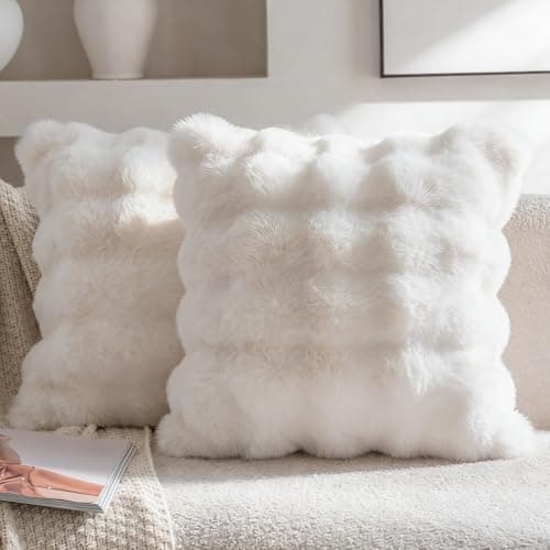 Image of Neelvin Set of 2 Decorative Cushion Covers Thick Plush Wool White Throw Pillow Covers 50x50 cm,20x20 Inches Pillowcase Plush fluffy for Couch Livingroom Sofa Bedroom