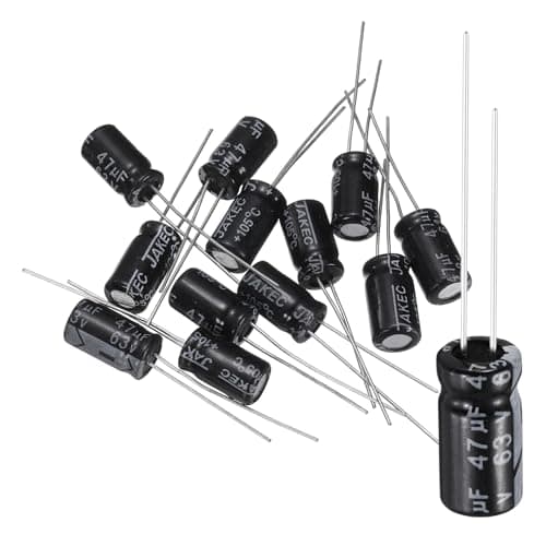 Image of sourcing map 12Pcs 47uF 63V 6x11mm Electrolytic Capacitor, 105C High Temp Radial Leads Aluminum Capacitors for TVs, LCD Monitor, VCD