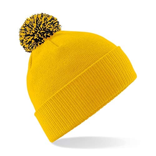 Image of Beechfield Snowstar Beanie Hat - Warm & Stylish Winter Headwear Gold/Black