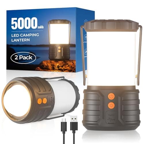 Image of Camping Lantern Rechargeable,Led Camping Lanterns Lights Lamp,5000mAh Battery Emergency Light for Power Outages,3 Colors,IPX4 Waterproof Camping Lamp for Outdoor, Fishing, Hiking,2 Pack