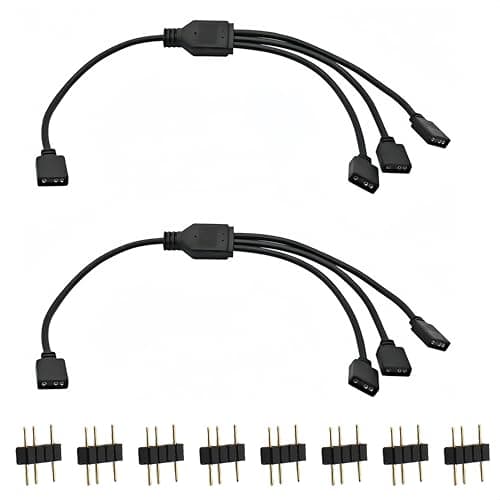 Image of 2 Pcs ARGB Splitter Cable, 5V 3-Pin ARGB Splitter, 1-to-3 Addressable RGB Cable, Extension with Male 3 Pin Plugs for CPU Cooler, LED Strips and 5V ARGB Fan