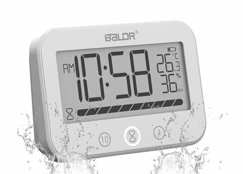 Image of LXSZRPH Digital LCD Waterproof Timer Shower Clock, Waterproof for Water Spray, Bathroom Clock Wall, Two Suction Cup, Displays Time, Temperature, and Indoor Relative Humidity (1, White)
