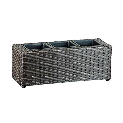 Image of Handmade Poly Rattan Mini Tri-Pot Trough Planter Brown Poly Rattan Planter & 3 Insert Pots - 18cm (H) x 48cm (W) x 18cm (D) - Suitable for Indoor and Outdoor use - Single Pot