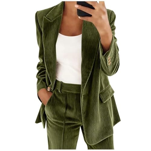 Image of Corduroy Blazers Jacket for Women UK Ladies Solid Lapel Blazer Suit Long Sleeve Elegant Coat Pockets Cardigan Tops Plus Size Casual Work Wear Business Office Formal Outwear Suits Jackets Black