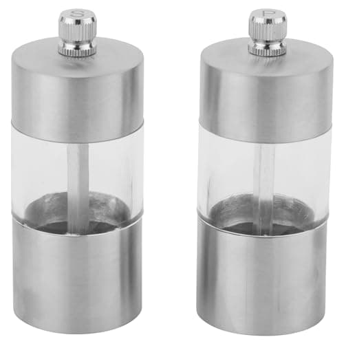 Image of Salter Salt and Pepper Grinder Set – Mini Seasoning Mills, Peppercorn Kitchen Mill Set, Adjustable Ceramic Grinding Mechanism Coarse to Fine, Clear Acrylic Window, Manual Twist to Grind, Compact