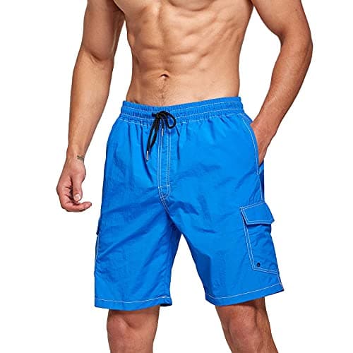 Image of JustSun Mens Swimming Shorts Waterproof Swim Shorts Quick Dry Swimming Trunks Men Board Shorts with Mesh Lining Beach Surf Casual Shorts Summer with Pockets Navy Blue L
