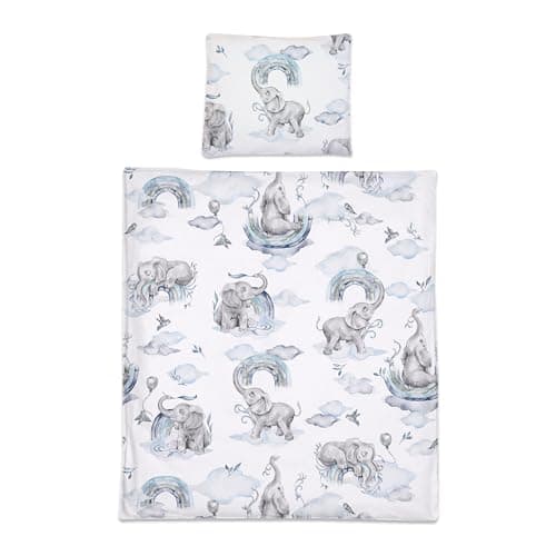 Image of Baby Comfort 2 Piece Baby Kids Bedding Set 80x70 cm Duvet Cover & Pillowcase 12M+ (Blue Elephants)