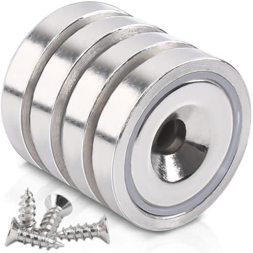 Image of 4 Pack Magnets 20 kg 25 x 7 mm Neodymium Magnets with Hole and Capsule, Extra Strong Neodymium Magnet, Countersunk Pot Magnet with Screws
