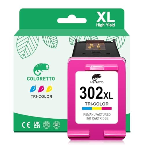Image of COLORETTO 302 XL Ink Cartridge Colour for HP Deskjet 3637 3630 3636 2130 Envy 4527 4524 4523 4520 Officejet 3830 3831 4658 Printer Ink for 302 color Replacement