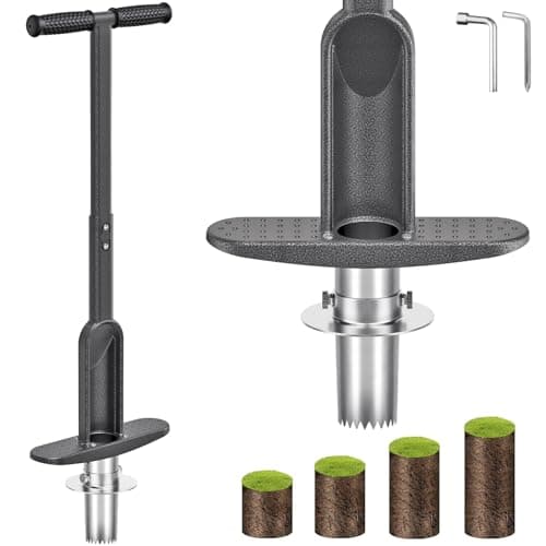 Image of Dolibest Bulb Planter, 90cm Long Handled Bulb Transplanter Lawn Flower Planting Multitool 7.6-15cm Depth Sharp Serration Potato Tulip Daffodil Garden Tool with Centre Auto Dump for Soil Sampler