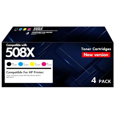 Image of 508X 508A Toner Cartridge Set: Compatible Replacement for HP 508X 508A for Color Enterprise M553 M552 553 MFP M577 Series Printer CF360X CF361X CF362X CF363X Ink (4-Pack, Black Cyan Magenta Yellow)