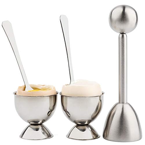 Image of Soft Hard Boiled Egg Cutter Topper Set Egg Cracker with Include 2 Cup 2 Spoon 1 Topper Cutter Shell Separator Remover Stainless Steel Kitchen Tool