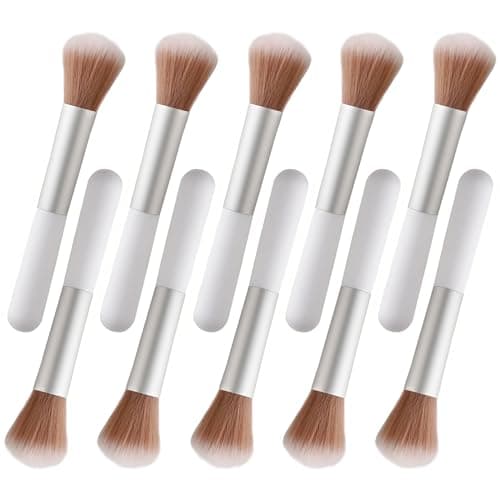 Image of 10-Piece Set Fluffy Beauty Makeup Brushes, Portable Blending Brushes with Eyebrow and Powder Application, White Mushroom-Design Plastic Travel Brushes for Makeup