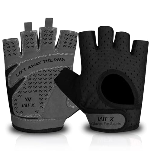 Image of WFX Weight Lifting Gym Gloves Fitness Workout Breathable Ladies Gloves Non-Slip Silicone Padded Palm Protection Elasticated Strength Training Equipment Half Finger Exercise (Black, L)