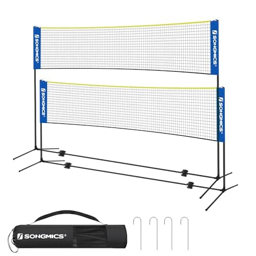 Image of SONGMICS 4 m Badminton Net, Volleyball Net, Adjustable Height Pole, Portable Set for Tennis, Beach-Volleyball, Garden, Park, Outdoor, Blue and Yellow SYQ400Q02
