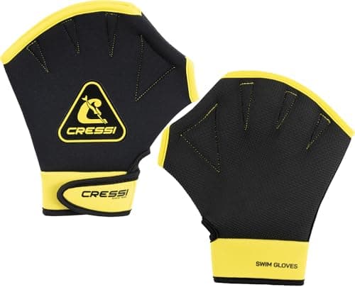 Image of CRESSI Aqua Boost Swim Gloves Black/Yellow M - Unisex Ultraspan Neoprene Webbed Gloves with Wrist Strap for Swimming, Arm, Back and Shoulder Training, Fitness, Acquagym