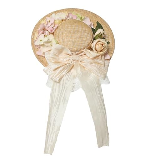 Image of COSDREAMER Girls Women Tea Party Sun Hat Flowers Ribbons Straw Hats Multi colored (Pink) (G)