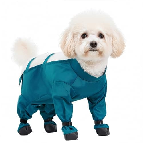 Image of Wood Homing Waterproof Dog Shoes - Non Slip Dogs Boot Paw Protector for Small Dog with Anti Dirty Suspender Raincoat Pant for Injured Paw Stop Lick Outdoor Walking Snow Rainy Weather Puppy Booties (L)