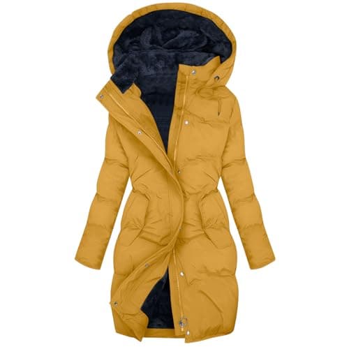 Image of KUIH Coats for Women Winter Fleece Jackets Ladies Hooded Puffer Coat Plus Size Warm Outerwear Waterproof Quilted Coat Thick Padded Jacket Women's Oversized Down Coats Theraml Parka Windbreaker
