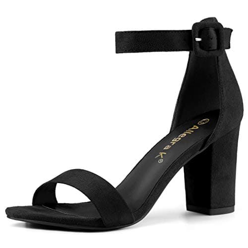 Image of Allegra K Woman Open Toe Chunky High Heel Ankle Buckle Strap Sandals Black 8 UK/Label Size 10 US