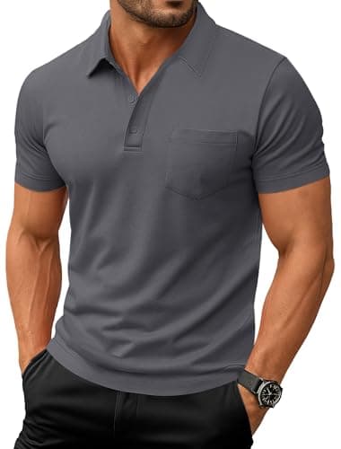 Image of EKLENTSON Men's Tactical Polo Shirts with Chest Pocket Polyester Quick Dry Breathable Moisture Wicking Combat Military Army Sport Tops Dark Grey,3XL