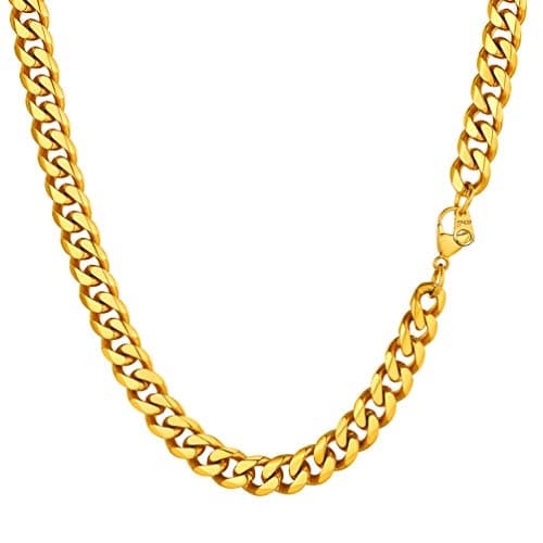 Image of PROSTEEL Gold Curb Cuban Chain Necklace 26inch Men and Women's 9MM Wide Thick Heavy Cuban Necklace Golden