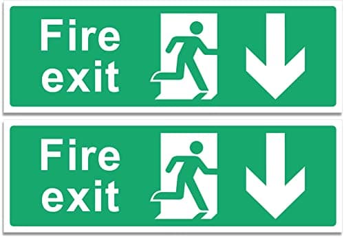 Image of Rubigo – 1/2/4/6 Pack Fire Exit Signs - Down Arrow – Safety Signs - 30x10cm Self Adhesive Vinyl Sticker, Easy Application Fire Door Emergency Exit Signage (2)