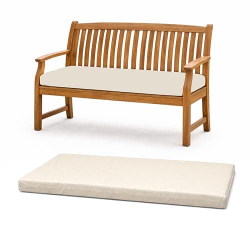 Image of Brillars Comfy 2 Seater Garden Bench Cushion Waterproof Outdoor Seat Pad Removable Cover 108x45x5cm (Cream)