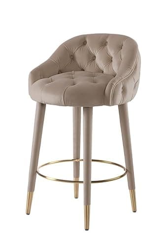 Image of MY Furniture Sophia Counter stool - Taupe - Brass caps/Velvet Bar Stool - Buttoned Upholstery, Gold Accents, Metal Footrest, Luxe Design - Modern Counter Height Chair for Kitchen, Dining & Home Bar