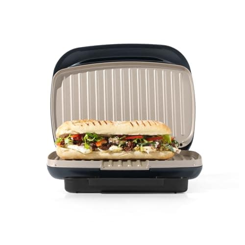 Image of Salter Marino Health Grill - Smokeless Electric Griddle, Indoor Panini Press, Removable Drip Tray, Non-Stick Plates, Healthy Cooking With Little To No Oil, Automatic Temperature Control, Blue Grey