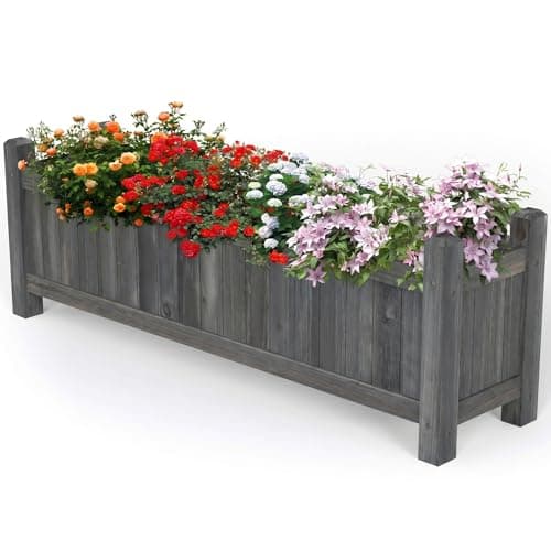 Image of Vivo Technologies Extra Large Rectangular Wooden Planters Outdoor Garden Planter Box Planting Raise Bed Plants Flowers Plant Pot Natural Long Wood Pot,90x20x31 cm, Grey
