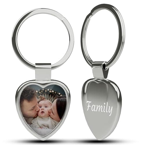 Image of Charmify Personalised Photo Keyring – Custom Double-Sided Keychain with Text or Photo – Personalised Gifts for Him Her, Anniversary Wedding Birthday Valentines Gifts Christmas Keepsake, Heart Keyring