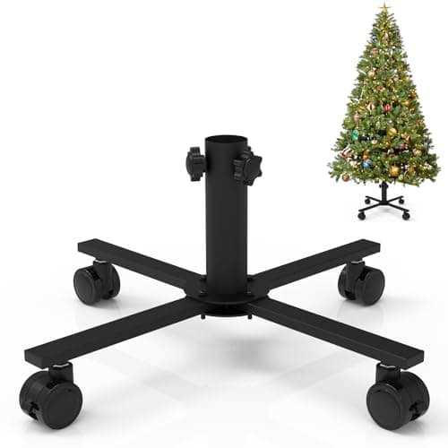 Image of tonhui Christmas Tree Stand for Artificial Tree, Replacement Xmas Tree Stand Base with Universal Wheel for 90 to 180cm Artificial Trees, Black
