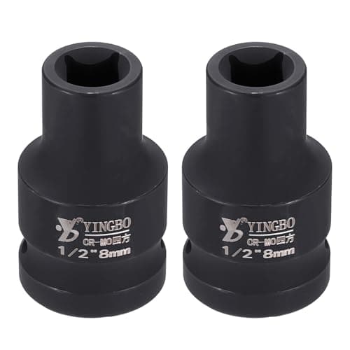 Image of sourcing map 2pcs 4 Point Square Socket 1/2" Drive 8mm Metric Square Impact Socket 1.6" (40mm) Long 40CR Steel Phosphating Standard Wheel Sleeve Tool for Auto Repair Mechanical Home Use