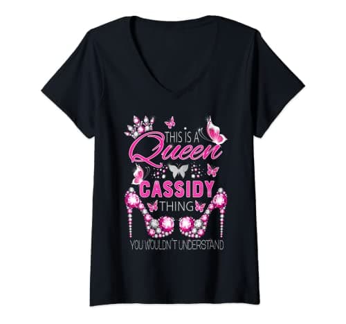 Image of Womens This is a queen Cassidy thing personalized name birthday V-Neck T-Shirt