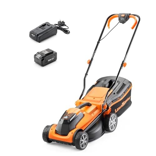 Image of LawnMaster MX 24V 34cm Cordless Lawnmower with MX 24V 4.0Ah Lithium Ion Battery, Fast Charger and Rear Roller. Powerful Battery Lawn Mower for Small to Medium Lawns (34cm Mower)