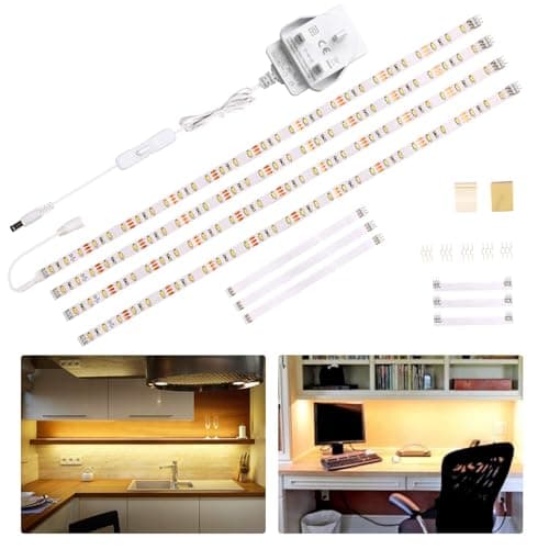 Image of WOBANE Under Cabinet LED Lighting Kit,4x50cm Flexible Strip Lights,1200lm 2700K Warm White,12v Counter Lights for Kitchen,Cupboard,Desk,Monitor,Shelf,Tape Light Set,Linkable Design,120 LEDs