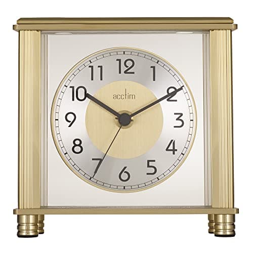 Image of Acctim Hampden Mantel Clock Quartz Metal & Glass Floating Effect Energy Efficient Brass Effect