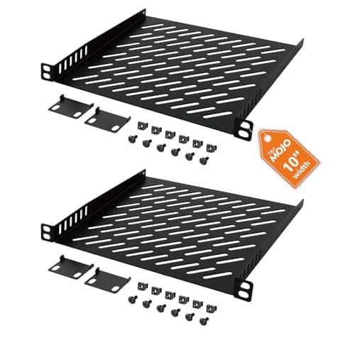 Image of Tecmojo 0.5U Rack Mount Shelf for 10" width Server Rack, 7.87" Deep Vented Cantilever Tray, Metal Shelf for Network Cabinet, Server Enclosure, Enhanced Airflow, Black (2 Pack)