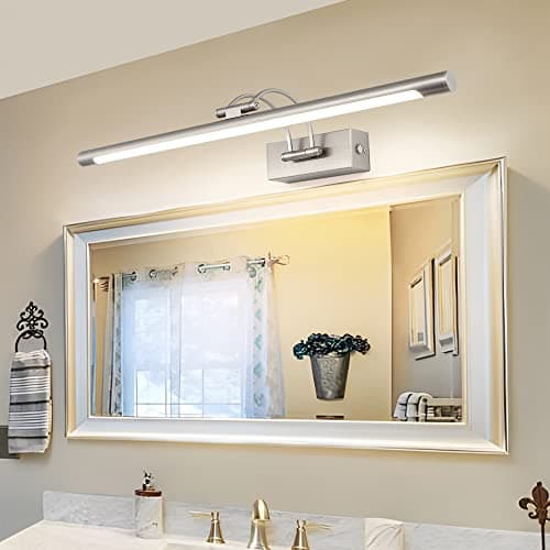 Image of MantoLite Dimmable LED Bathroom Vanity Light Fixture, 12W 60CM Cabinet Picture Wall Lights,Ajustable Nickel Indoor Lighting Wall Sconce Hotel Bedside 3000K/4500K/6000K Reading Lamps