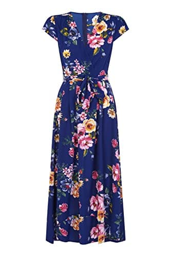Image of Mela London Mela Blue Floral Wrap Over Dipped Hem Midi Dress 16 Navy
