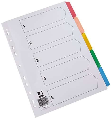 Image of Q-Connect 5-Part Index Multi-Punched Reinforced Board Multi-Colour Blank Tabs A4 White KF01525 -A