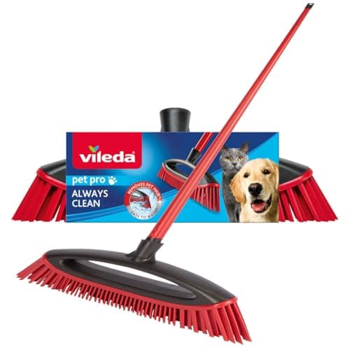 Image of Vileda Pet Pro Always Clean Broom - Rubber Broom for Removing Pet Hair, Attracts and Collects Dirt and Pet Hair, Safe and Effective for All Floors, Easy to Clean
