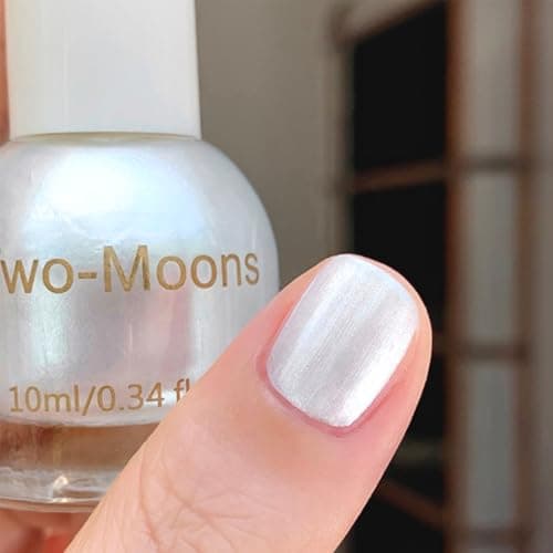 Image of Pearl Nail Polish - White Nail Polish - Aurora Iridescent Pearlescent White Nail Varnish - Glossy Shimmer Mermaid Chrome Nail polish - Quick Dry Long Lasting Glitter nail polish For Women Manicure