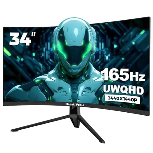 Image of Great voell 34 inch Ultrawide Curved Gaming Monitor, 4K UWQHD(3440x1440) 165Hz PC WideScreen, 1500R 21:9 1ms MPRT, 127% sRGB VA panel 4000:1 contrast ratio, FreeSync, HDMI/DP, HDR, VESA Mountable